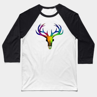 Radiant Antlers: Rainbow Pride Deer Skull Baseball T-Shirt